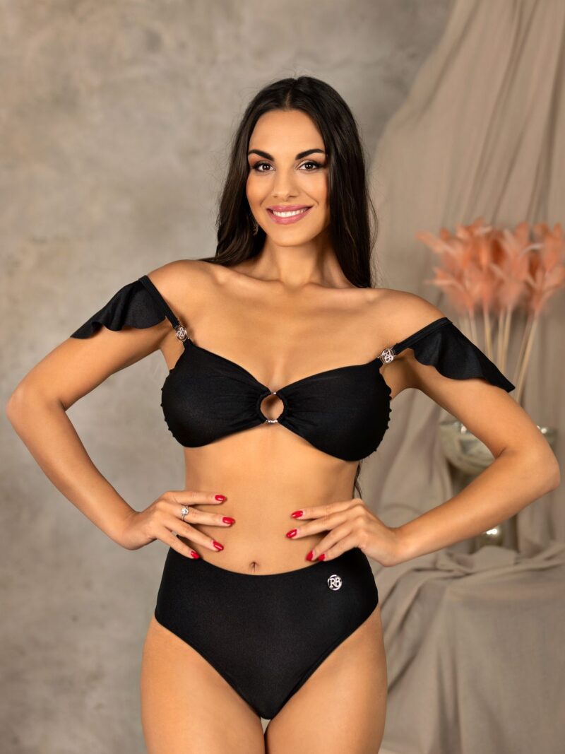 Black ruffle shoulder bikini top